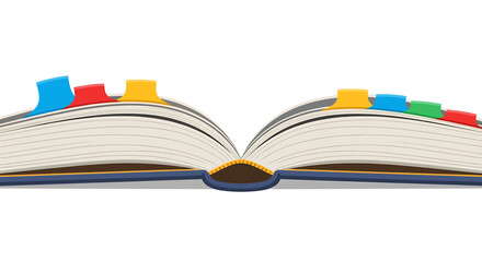 Naklejka premium Open book with colorful bookmarks vector illustration