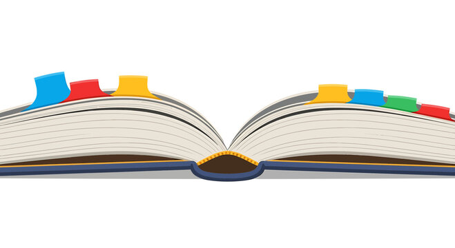 Open book with colorful bookmarks vector illustration