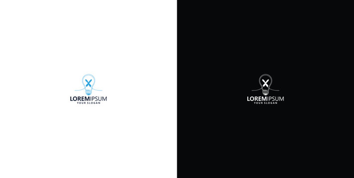 smart bulb technology logo design, bulb logo design initial X creative bulb logo ideas