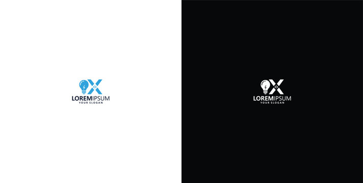 smart bulb technology logo design, bulb logo design initial X creative bulb logo ideas