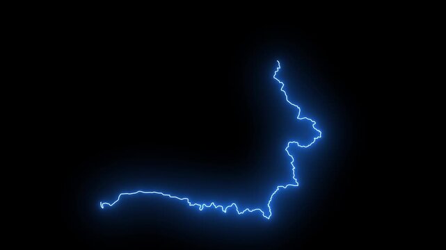 Electric blue lightning outline animation on black background map of Belarus country shape