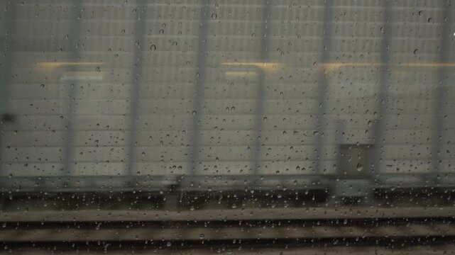 Raindrops on a train window