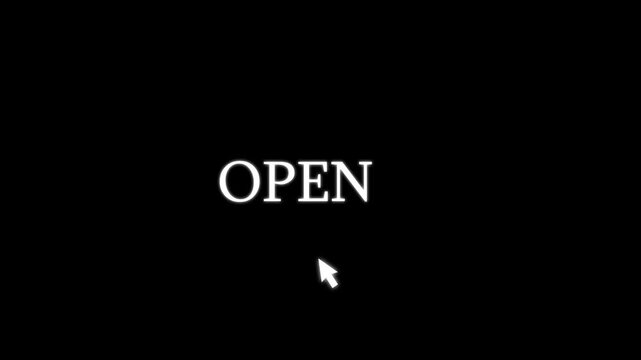 Glowing open button icon on black background. Perfect for web UI, mobile apps, landing pages, digital marketing, and user engagement concepts and online platforms.
