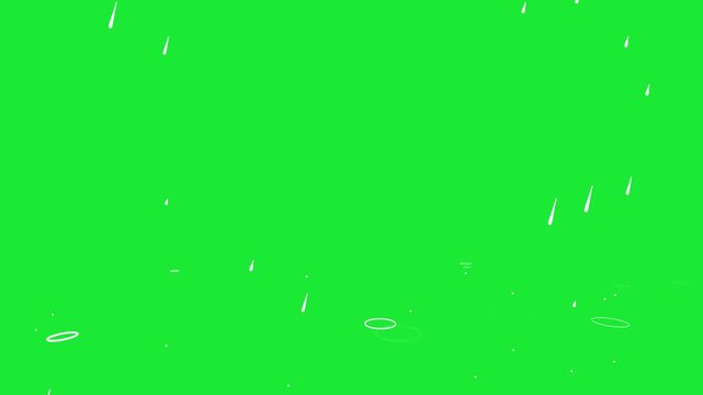 video of drizzle rain with water splash effects below on green screen