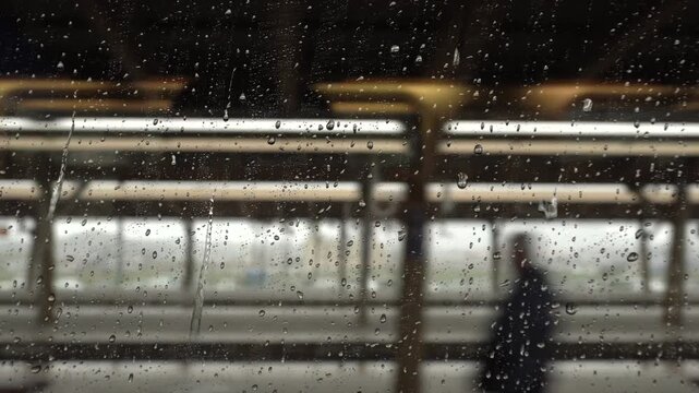 Raindrops on a train window