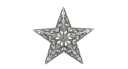 Fototapeta premium Ornate silver five-pointed star with intricate swirling filigree detailing