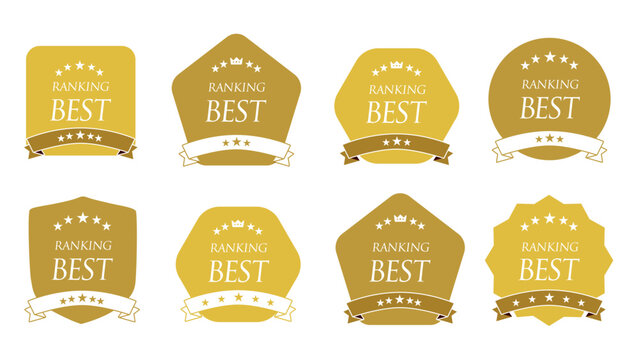 高級感のあるランキングBESTバッジフレームセット｜金色・リボン・星・受賞・評価アイコン（Premium ranking best badge frame set）：メダルセットC_09_BEST