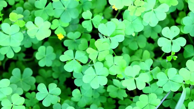 Slow Motion Macro Shot of Clover patch growing densely in a lush meadow on a bright sunny day highlighting nature's abundance at 180 fps High quality footage