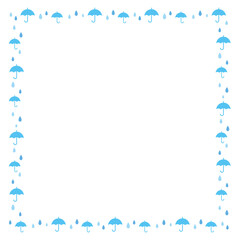 Fototapeta premium 傘と雨のシンプルフレーム 梅雨の爽やかな正方形背景