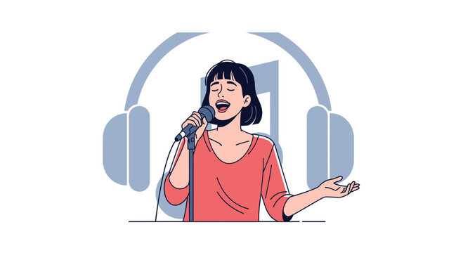 Woman singing into a microphone.