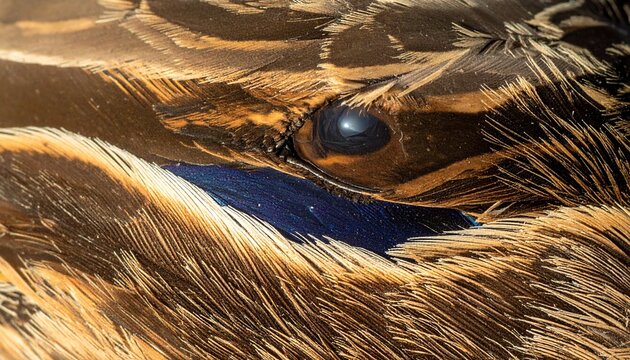 Close-up of a bitterns eye amidst its camouflaged plumage.