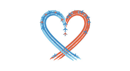 Naklejka premium Aviation Heart Concept with Blue and Red Airplane Trails