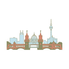Naklejka premium Berlin City Skyline Illustration with Oberbaum Bridge and TV Tower