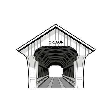 Oregon Covered Bridge Vector Illustration Black and White