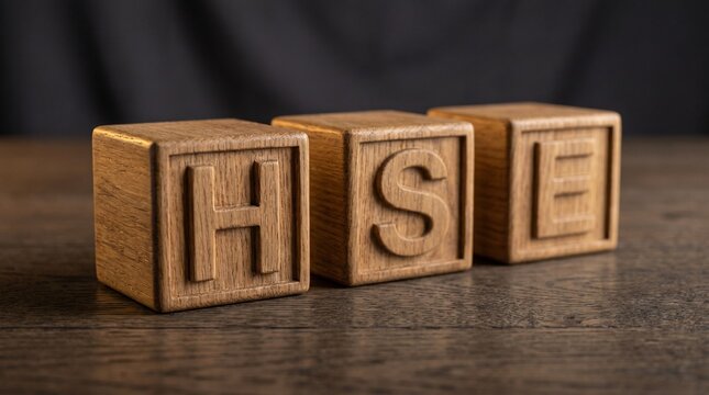 Close-up Wooden Letter Blocks Message &ldquo;HSE&rdquo; on Dark Background
