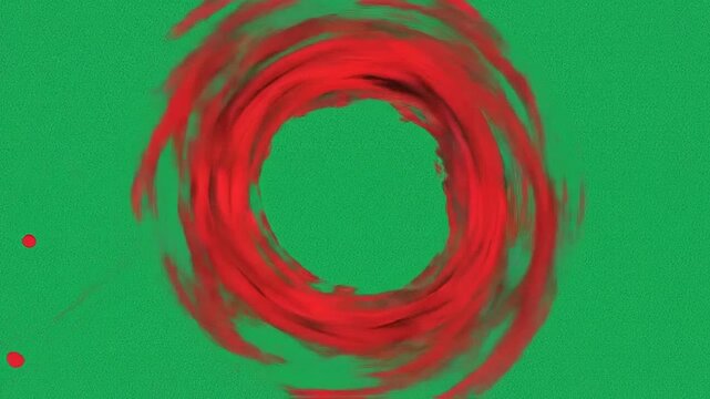 A vibrant red circle with paint strokes on a textured green background, abstract design