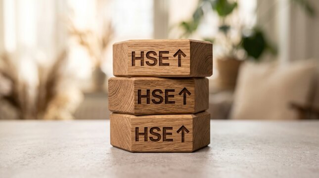 Close-up Wooden Letter Blocks &ldquo;HSE&rdquo; on White Fabric Background