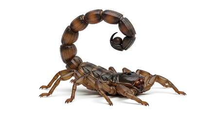 Fototapeta premium A large brown scorpion curled up defensively on a surface
