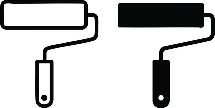 Minimalist Paint Roller and Home Renovation Icon Set, vector, illustration, silhouette.