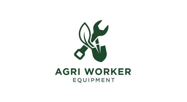 Green agriculture worker equipment logo.