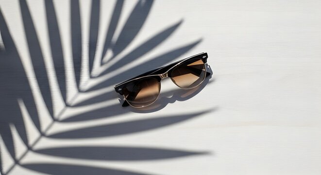Stylish sunglasses and palm leaf shadows a summer aesthetic