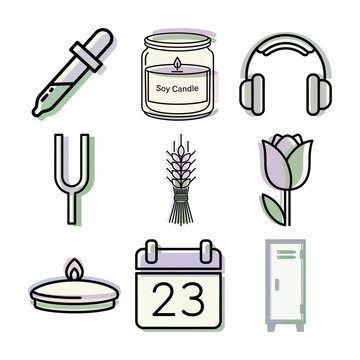 Minimalist skincare icon set in pastel outline for branding and product design or Line art skincare icons with soft pastel hues for branding packaging and social media