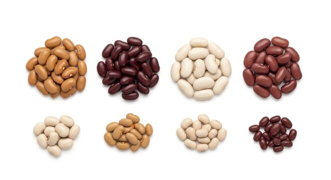 Assortment of Colorful Dried Beans Isolated on White Background.