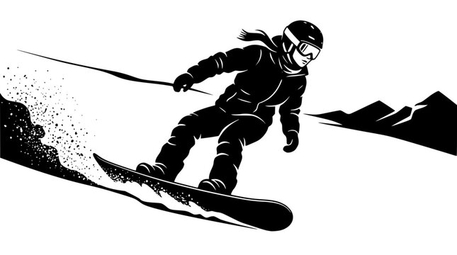 Snowboarder in action on a mountain slope descent