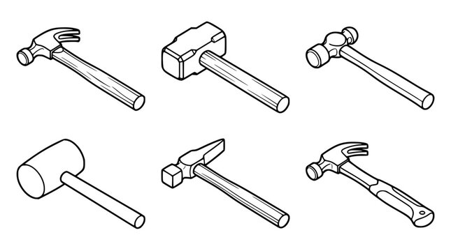 Various types of hammers for construction and repair work