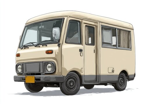 Vintage beige microbus with large windows and curved front