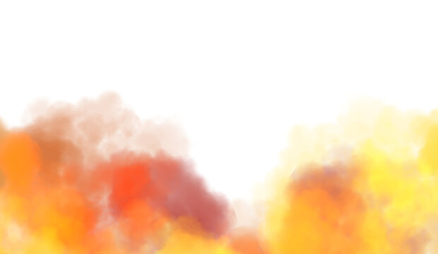 Colorful thick smoke flow explosion cutout PNG. Abstract fluffy clouds, smoke vapours steam effect. Realistic festive color smoke flowing on transparent background.