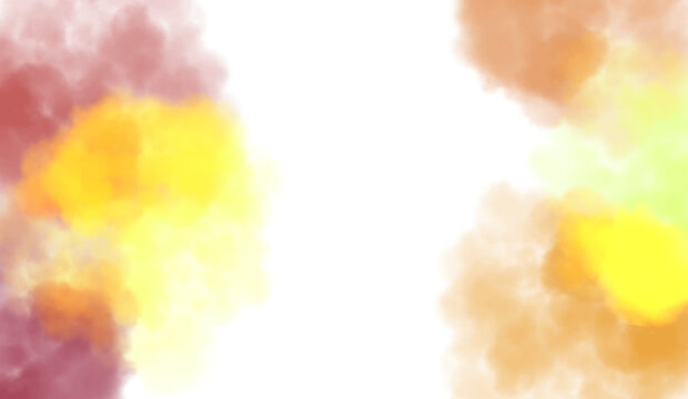 Colorful thick smoke flow explosion cutout PNG. Abstract fluffy clouds, smoke vapours steam effect. Realistic festive color smoke flowing on transparent background.