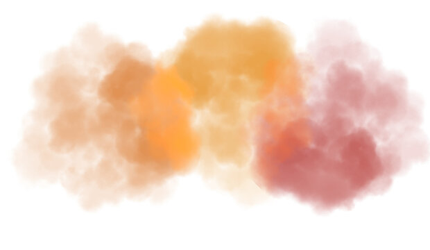 Colorful thick smoke flow explosion cutout PNG. Abstract fluffy clouds, smoke vapours steam effect. Realistic festive color smoke flowing on transparent background.