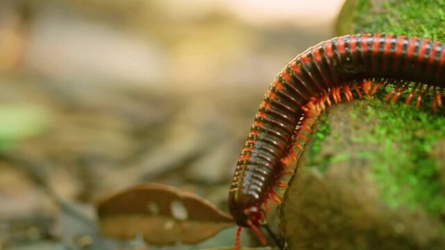 Close up of a diplopoda or Spirostreptus walking in Madagascar island.