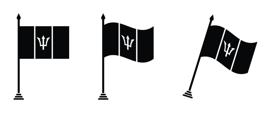 Barbados Flag Silhouette Icon Set Black and White Vector Illustration Collection