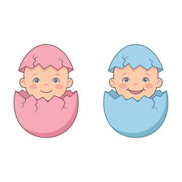 Baby twins in pink and blue eggs