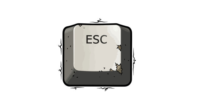 Worn ESC key on white background, concept of escape or exit.