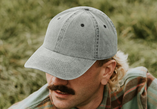 Casual Denim Cap Mockup Outdoors Style PSD