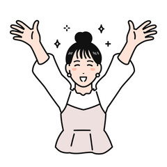 両手を広げて喜ぶまとめ髪の若い女性のシンプルなベクターイラスト素材