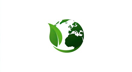 Obraz premium Green leaf wraps around a dark green planet Earth on a white background