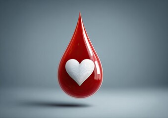 Fototapeta premium A glossy red droplet of blood floats, with a white heart inside