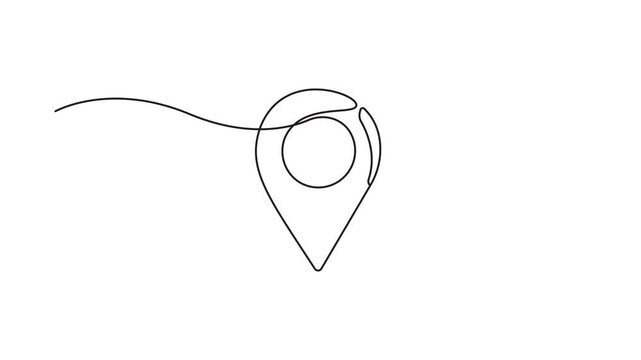 Animation of a single line drawing of a location pin. Minimal continuous one line art location icon 4k animation video.