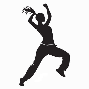 Female Fitness Enthusiast Silhouette in Gym Aerobics Zumba Workout Vector Art