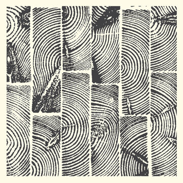 Abstract pattern of wood grain texture in vertical rectangles with abstract background material concentric illustration engraving timberland close-up weathered parallel abstracted geometric