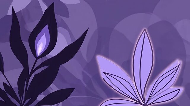 Abstract floral illustration with purple flowers and leaves on a soft background design