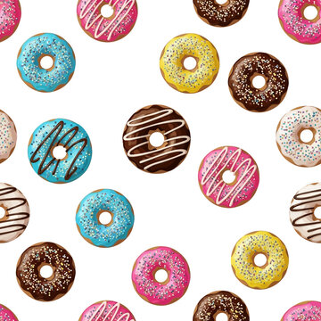 Colorful donut pattern a sweet treat seamlessly repeated on black background