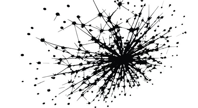 Network connections radiate from a central dark node with scattered data points across a white background.