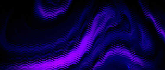 Abstract deep purple and blue ribbed glass background with fluid wave distortion, glowing neon light ripples and dark futuristic texture for modern tech design and luxury visuals © Nadezhda