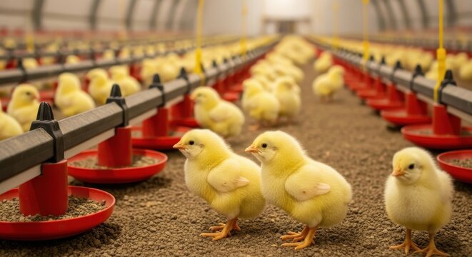 Baby Chicks in a Modern Poultry Farm Environment.