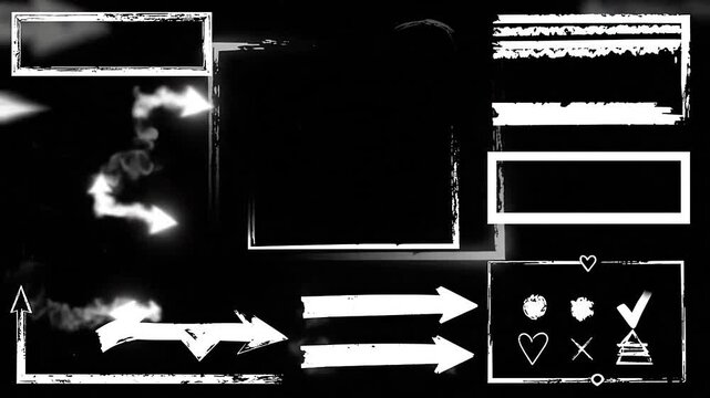 Collection of hand-drawn arrows, frames and design elements on a dark background